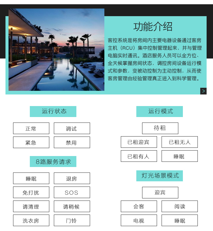 小金库钱包app下载客控系统功效先容，小金库钱包app下载客控系统的四种运行状态，五种运行模式，８路效劳请求，五种灯光场景模式